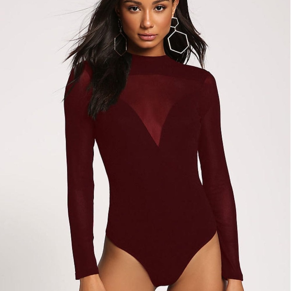 Love Culture Burgundy Plunge Bodysuit - Size Small